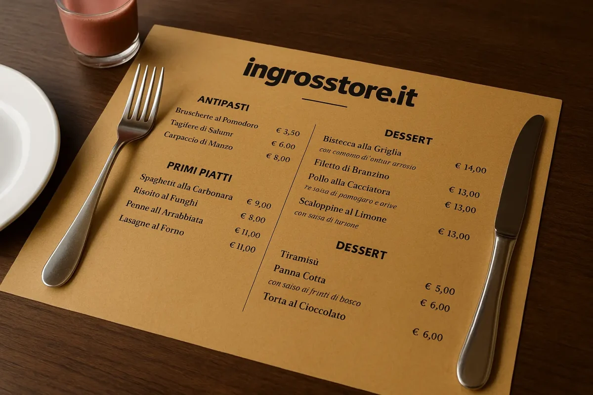 menù su tovaglietta cartapaglia