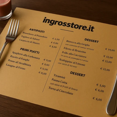 menù su tovaglietta cartapaglia